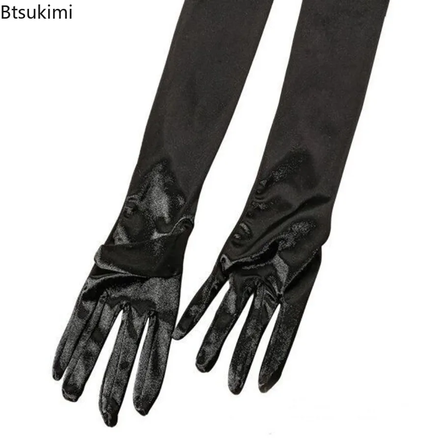 Women Feather Velvet Warm Long Gloves Elegant Etiquette Black Elasticity Retro Style Satin Glove Banquet Party Dress Accessories