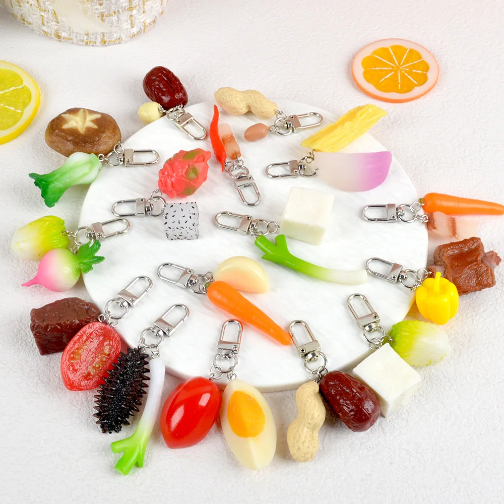 Simulated Food Keychain Fruits Vegetables Beef Combination Diy Keyring Student School Bag Pendant Simulated Mini Food Play Gift