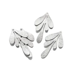 10PCS Brass Silver Plated Textured Leaf Feather Charms Flower Charms For DIY Necklace Earrings Jewelry Making Crafts Supplies