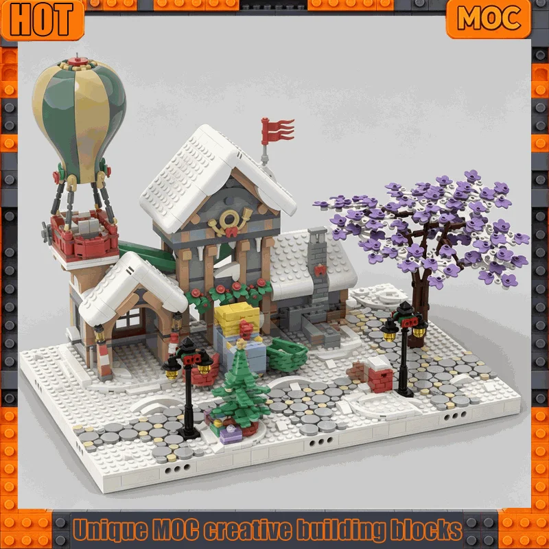 NEW 676PCS MOC Winter Village Santa Post Office Modular Model Custom Building Blocks DIY Assembly Creative Snow Scene Toy Gift