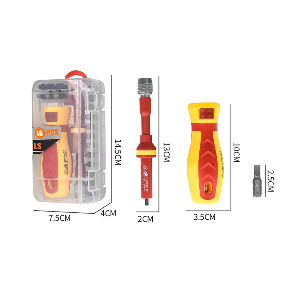 Conjunto Chaves de Fenda Magnéticas Kit de Ferramentas de Reparação Fenda Magnética Phillips Pozidriv Bits Torx Eletricista 18 em 1000v