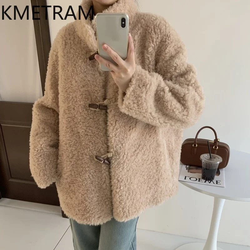 

KMETRAM 100% Wool Coats Women Fashion Mid-Length Sheep Shearing Jacket 72cm Winter Real Fur Coat Woman Clothes 2026 шуба женская