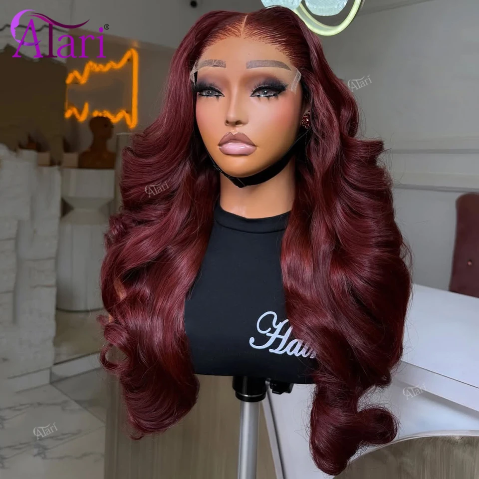 

Transparent 5x5 Lace Closure Wig Wine Burgundy Body Wave Human Hair Wigs Brazilian13X4 13X6 Red Cherry Lace Front Wig Pre Pluck