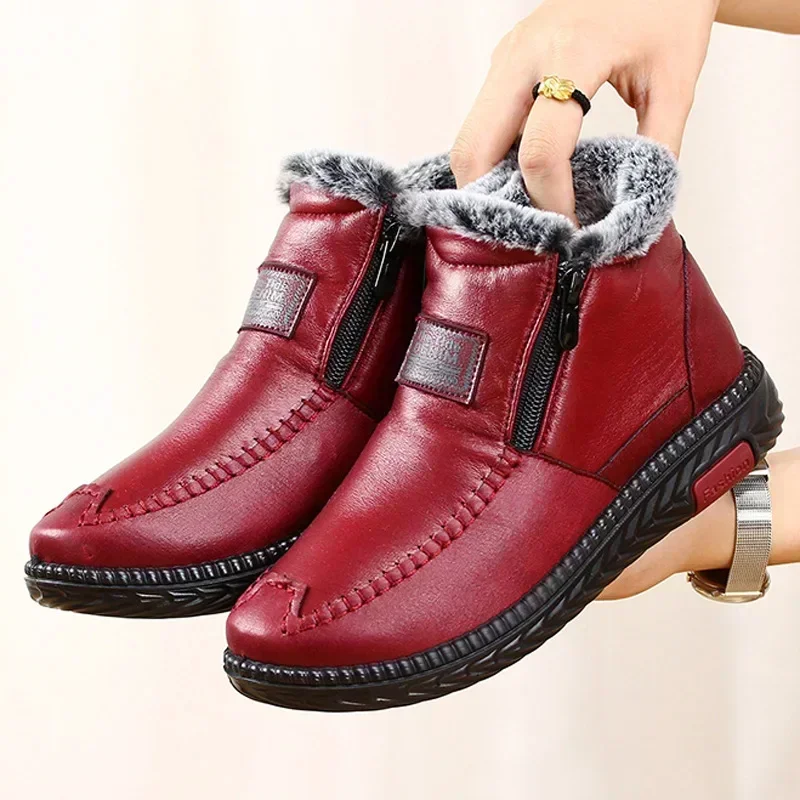 Fashion Women\'s Boots Plush Female Shoes Anti-slip Womens Snow Boot Winter Cotton Leather Shoes Casual Ankle Boots Botas Mujer