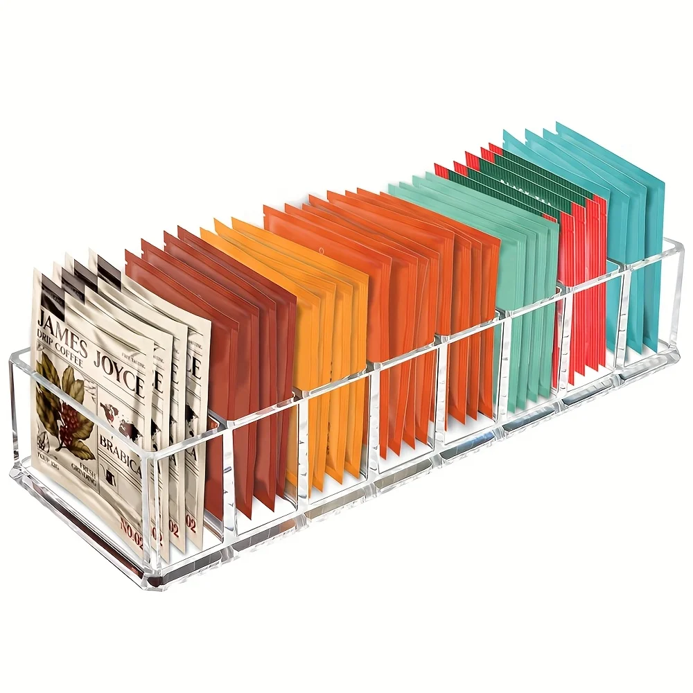 Caja de Almacenamiento con Múltiples Compartimentos, Organizador que Ahorra Espacio para Cocina y Oficina, Compatible con Bolsitas de Té, Paquetes de Especias, Salsa de Tomate
