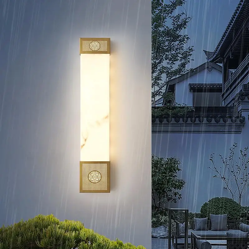 New Chinese TV background wall wall lamp imitation jade Chinese style outdoor waterproof courtyard balcony door balcony lamp