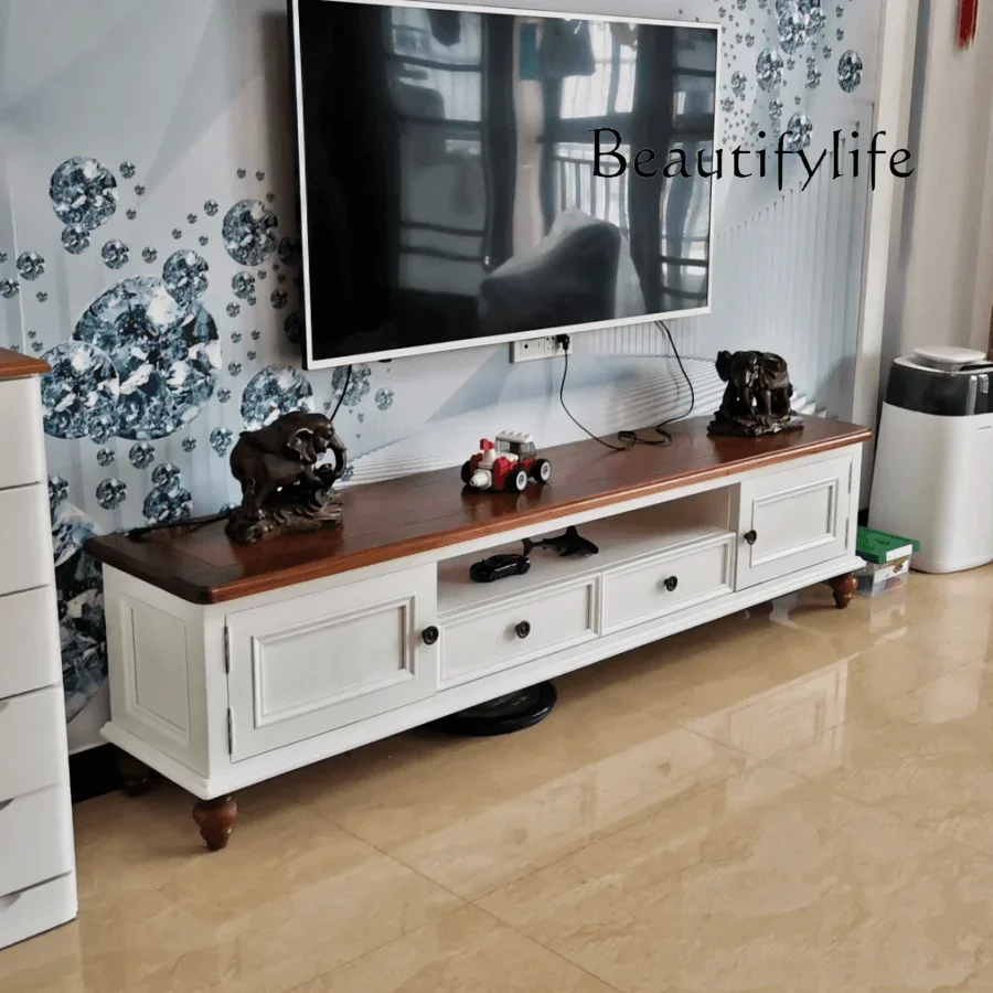 

Solid Wood TV Cabinet and Tea Table American Floor Cabinet Environmental Protection Solid Wood Living Room Country Furniture