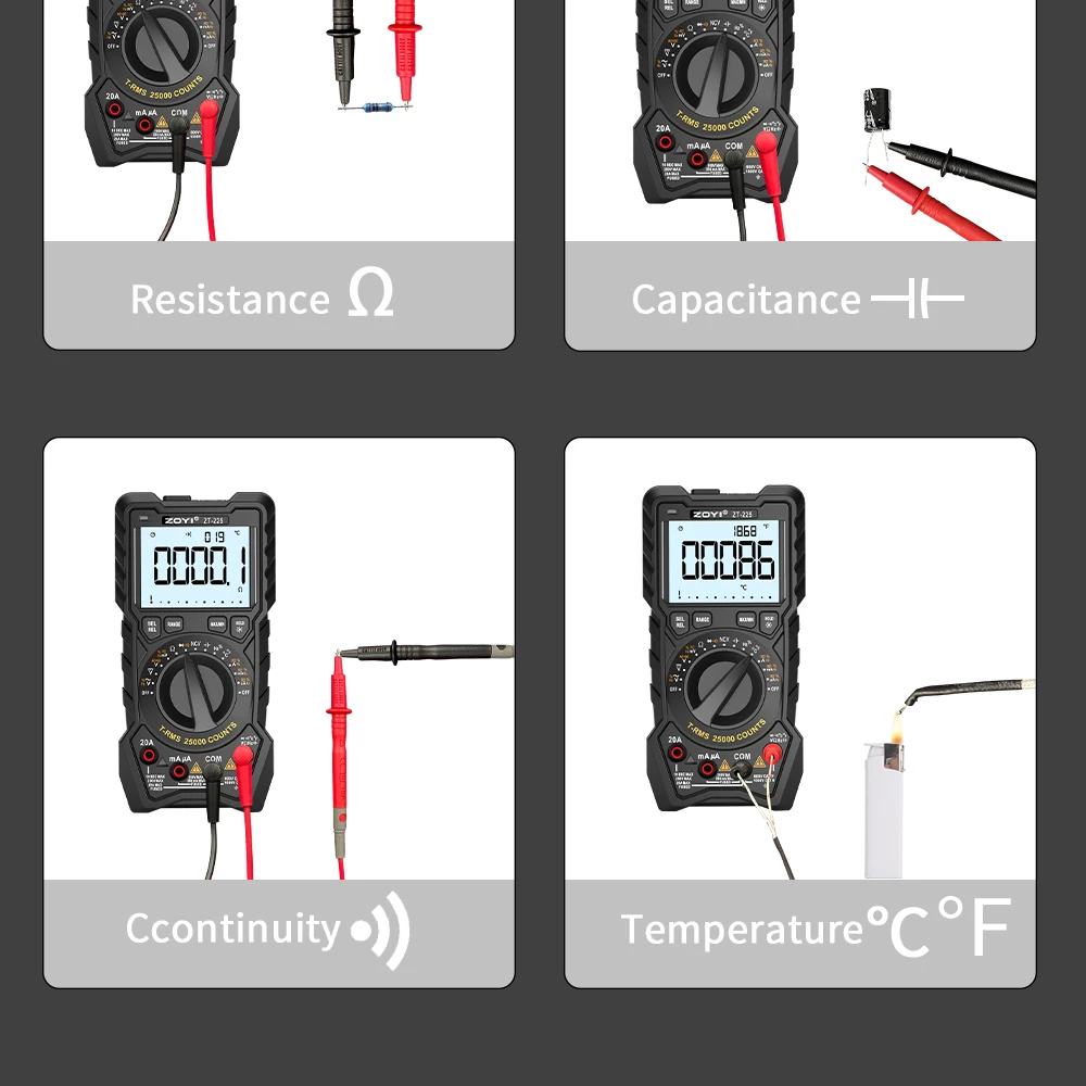 ZOYI ZT-225 4.5-digit High-Precision Fully Automatic Multimeter with Intelligent Burn-Out Protection for Electricians