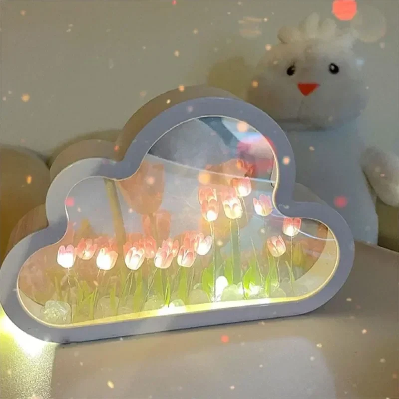 

Tulip Handmade Mirror Desktop For Lamp Night Gifts Table Bedroom Cloud Novelty Birthday Light Ornament DIY LED Decoration