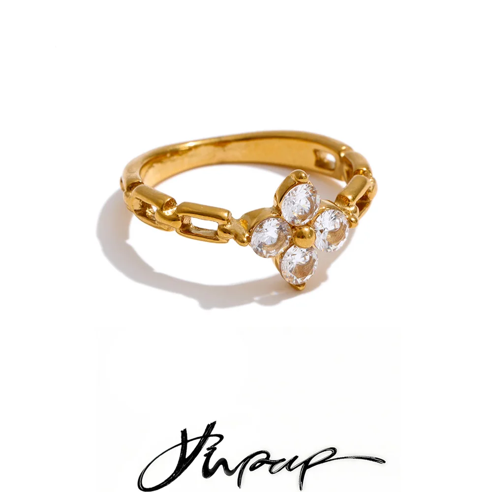 Anillo de Acero Inoxidable con Circonita Cúbica en Forma de Flor, Talla 6789, Marca Yhpup, Alta Calidad, Elegante, Moda Primavera-Verano, Accesorios de Joyería 2026