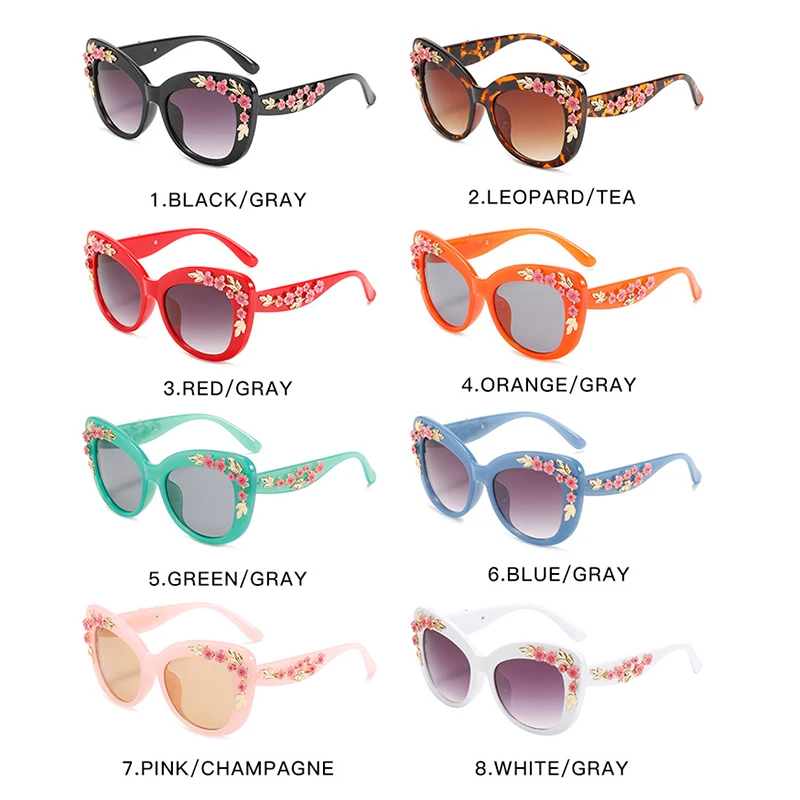 Female Flower Decoration Frame Eyewear Baroque Vintage Cat Eye Sunglasses Women Luxury Designer Sun Glasses Fashion Pink Shades