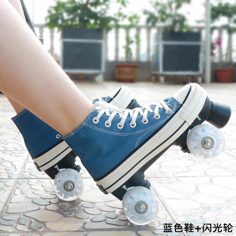 Unisex Canvas Quad Roller Skates Adult Kid Skating Shoes Flashing or Unflashing Wheels Street Urban Fitness Skating Shoes