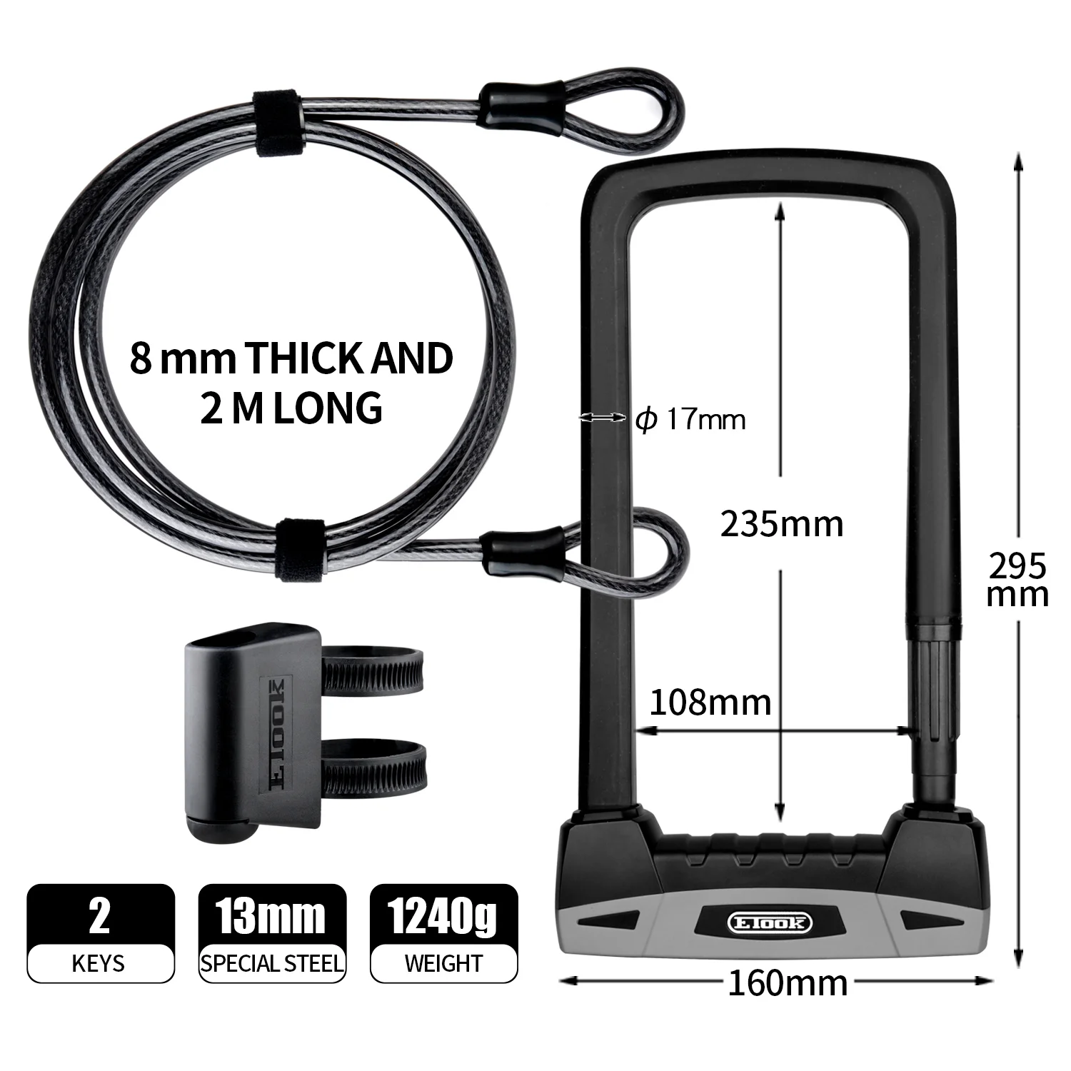 Etook Fiets U Lock Anti-Diefstal Stalen Kabel Beveiliging Fiets Accessoires Fiets Slot Heavy Duty Mtb Mountainbike Lock U-Lock