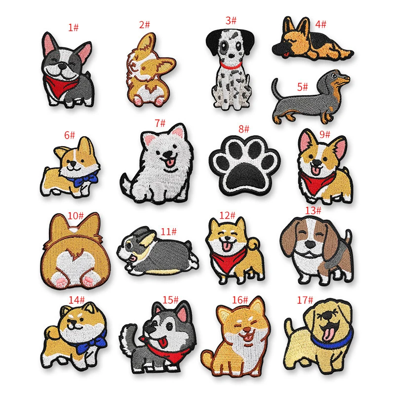 Embroidery Patch Cartoon Puppy Corgi Cute Pet Dog Patches DIY Ironing Dachshund Patch Badges Samoyed Patches for clothing