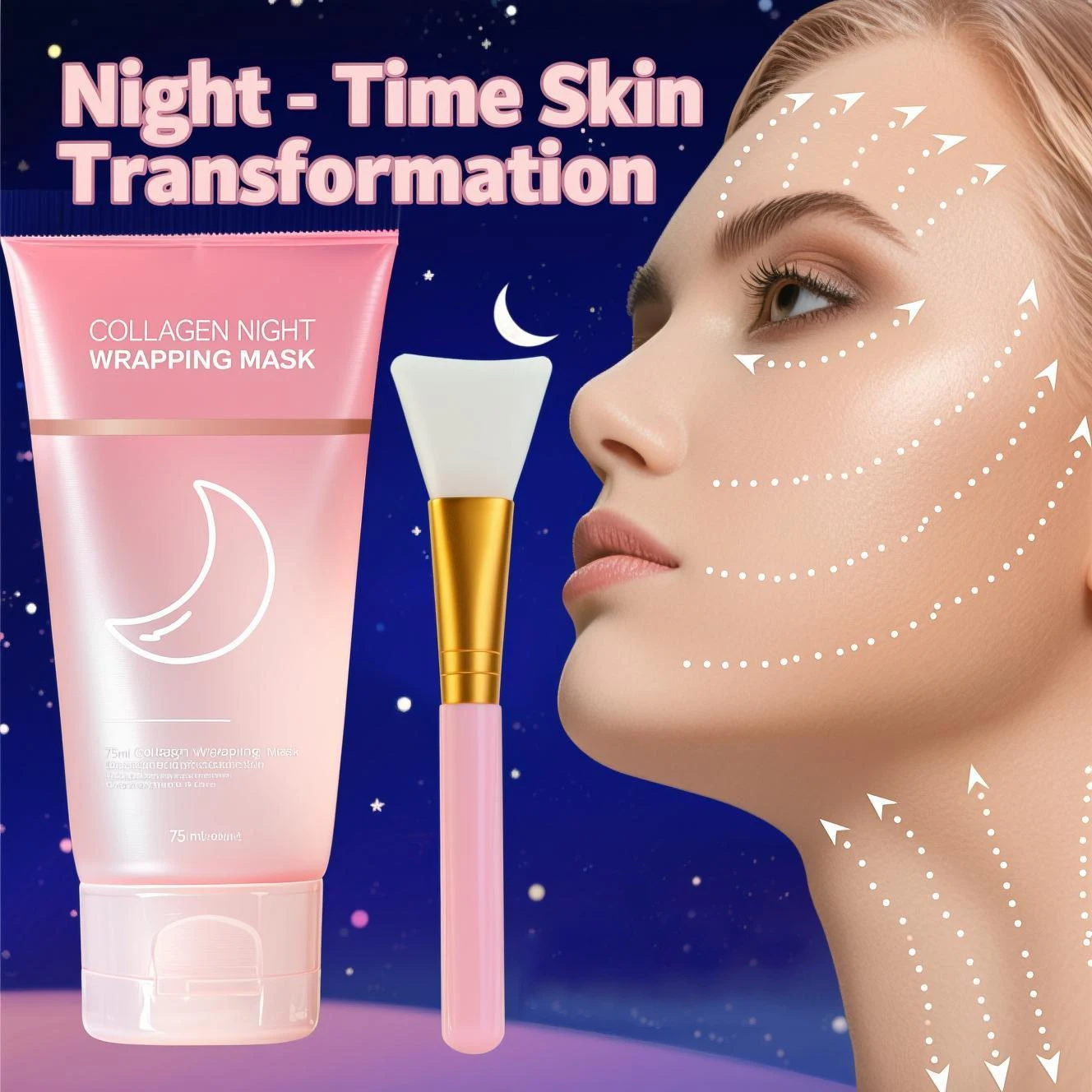 قناع تغليف الكولاجين بين عشية وضحاها 75 مل معالجة لشد الليل لمدة 8 ساعات مع حمض الهيالورونيك نياسيناميد للمرونة #1