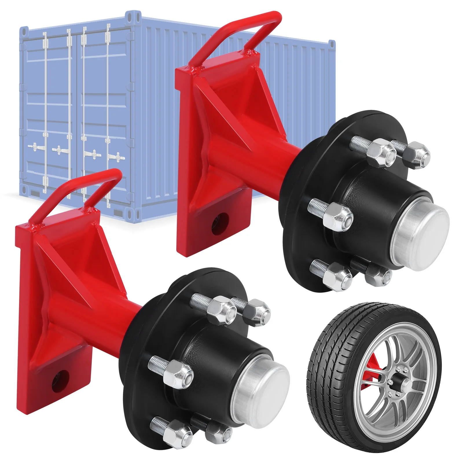 

2 Set of Shipping Container Wheel 6-Lug Kit with Ratchet Tie 22000LBS Capacity for Moving 20ft-40ft Empty Containers