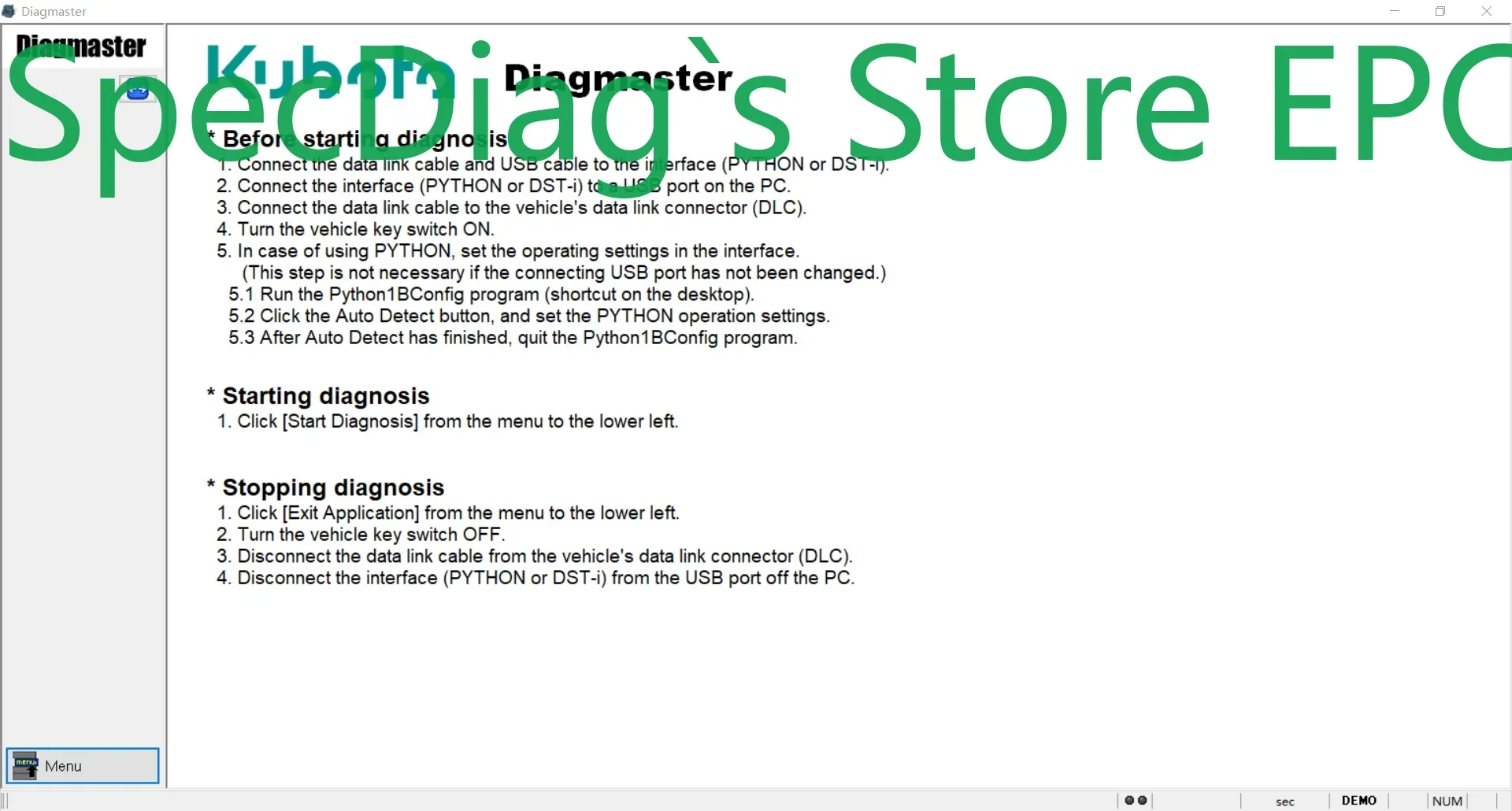 

SpecDiag Kubota \ Takeuchi Diagmaster 24.02.01 [2024] Уровень 9+Разблокировка Некоторые дополнительные особенности