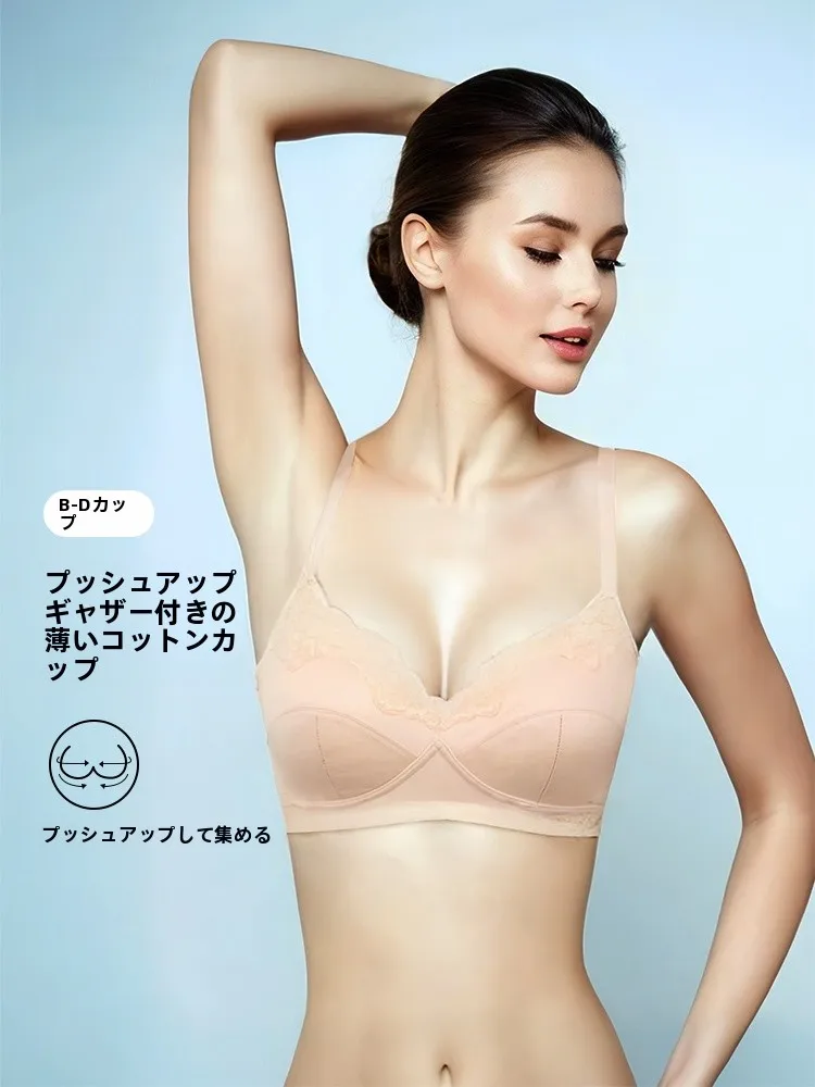 ワイヤレスレースブラジャー通気性軽量女性用下着フルカップコットン-v-ネック固定ストラップたるみ防止大きいサイズ