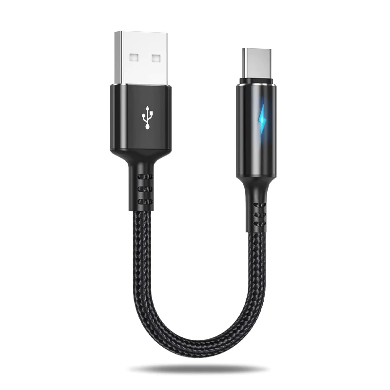 25cm Ultra Short USB A to Type C Cable 2.4A Nylon Braided Fast Charging Data Cord for Android Phones