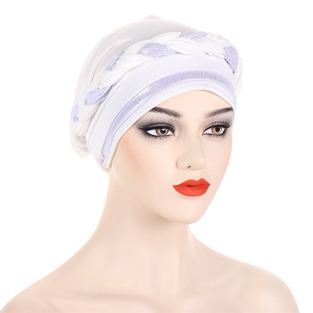 Imagem -03 - Hijab Trança de Seda Turbante Chapéus para Mulheres Câncer Quimio Gorro Boné Headwrap Caps Macios Beanie Hijab Pcs Pacote