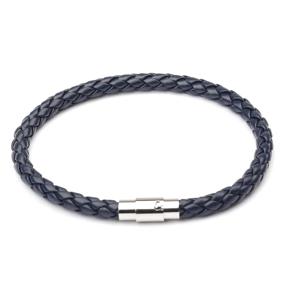 Simple Design Men's Leather Bracelet Multicolor Stainless Steel Button Bangle Women Men Wristbands Valentine's Day Jewelry Gift image 3
