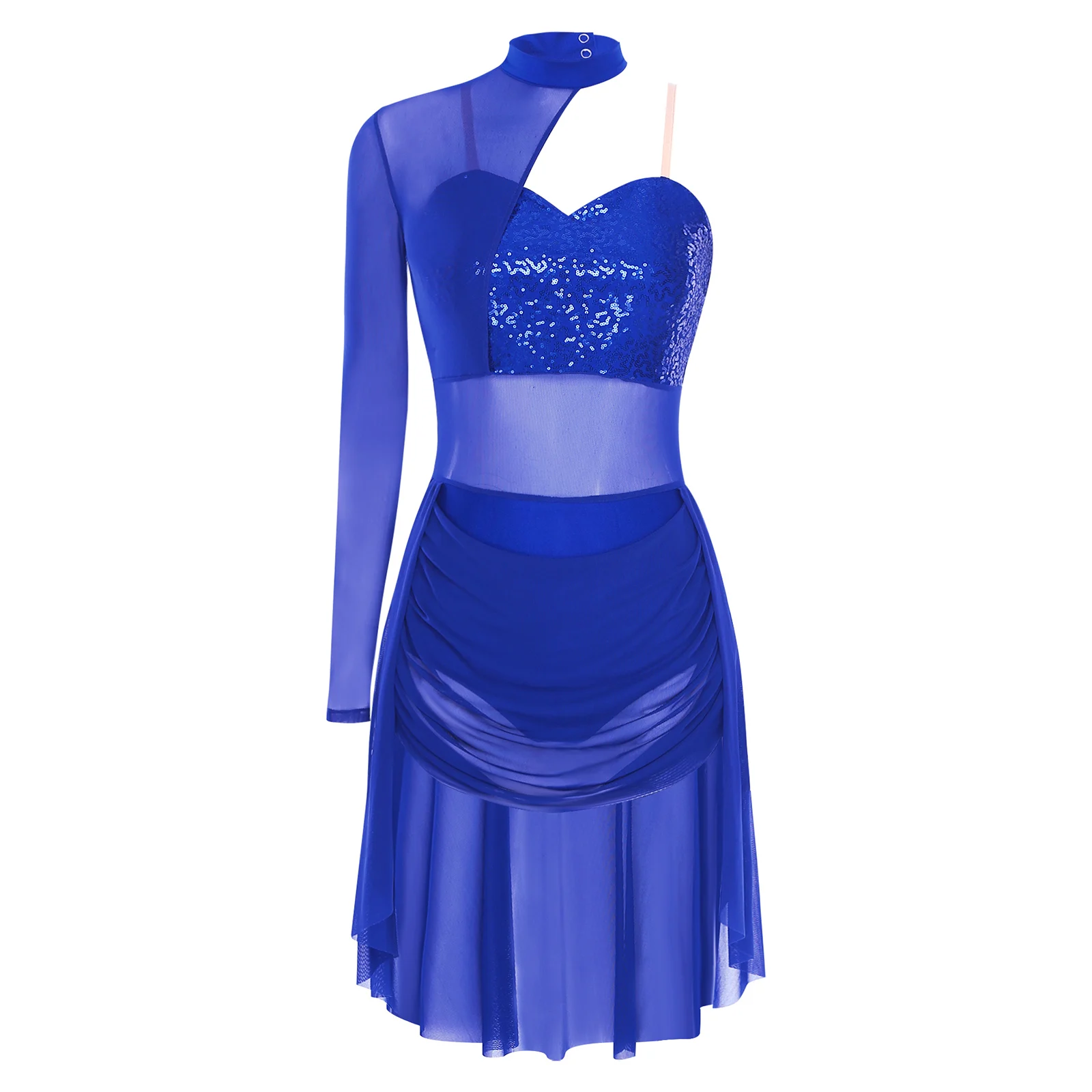 อารมณ์ผู้หญิงเดี่ยวแขนโมเดิร์นห้องบอลรูมเต้นรําชุด Leotard Lyrical Glittery ตาข่ายร่วมสมัย STAGE Performance ชุด