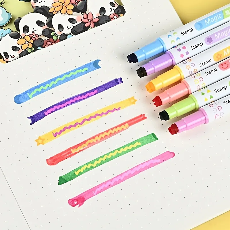 6 double-headed magic color-changing stamp pens,highlighters for student hand book painting,back-to-school season,Christmas gift