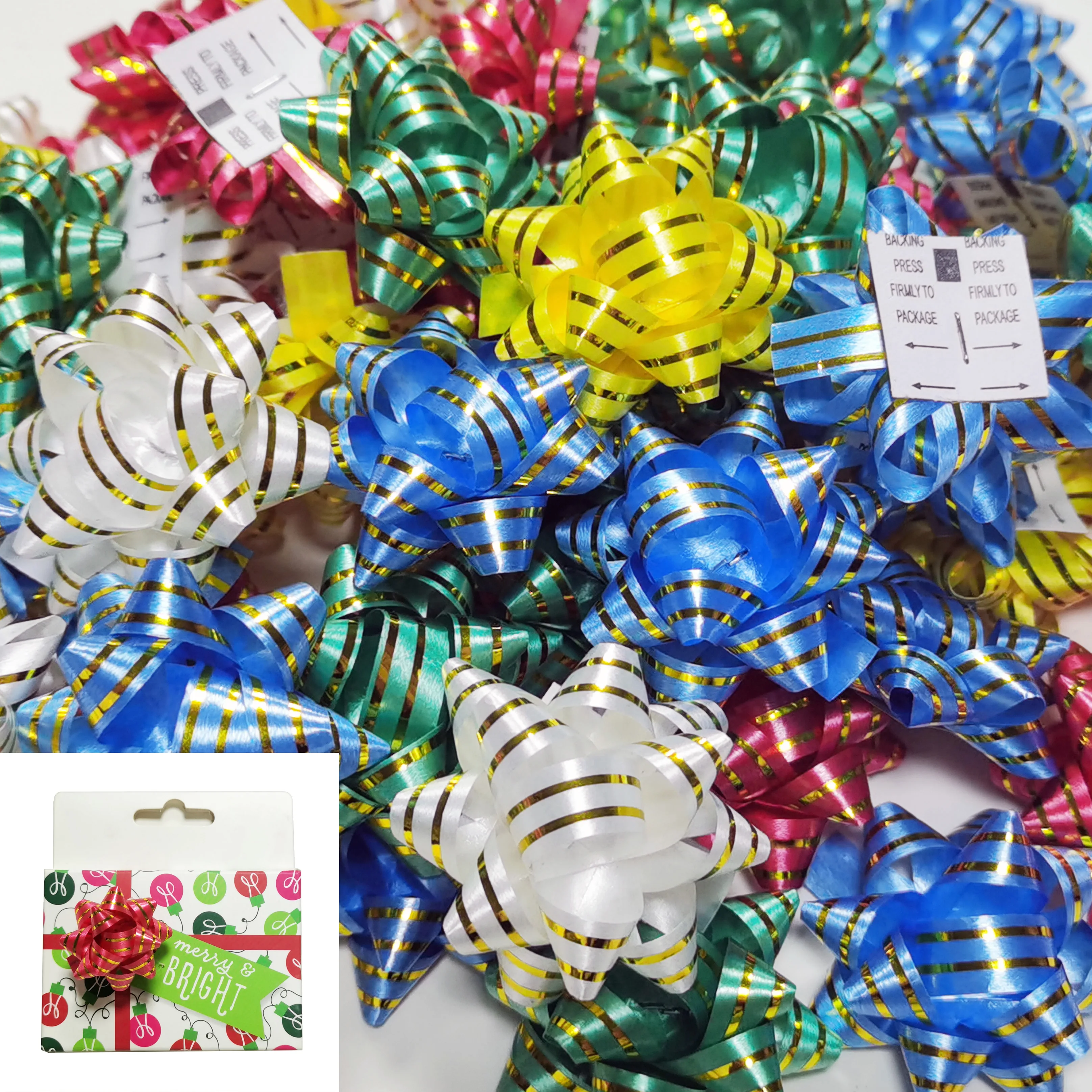 

60 шт., самоклеящиеся банты из полипропилена с золотыми линиями