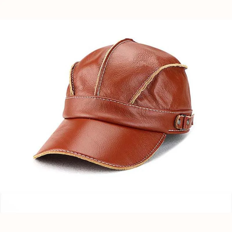 Handmade Genuine Cow Leather Baseball Cap for Men Women Sports Style Outdoor Hat Casual Peaked Cap for Spring Autumn Streetwear