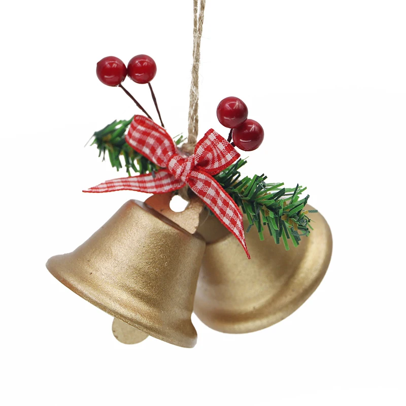 (2 Pcs/bag) 8cm Christmas Metal Horn Berry Bow Bell Christmas Decoration Pendant Wedding Accessories Handmade Crafts DIY