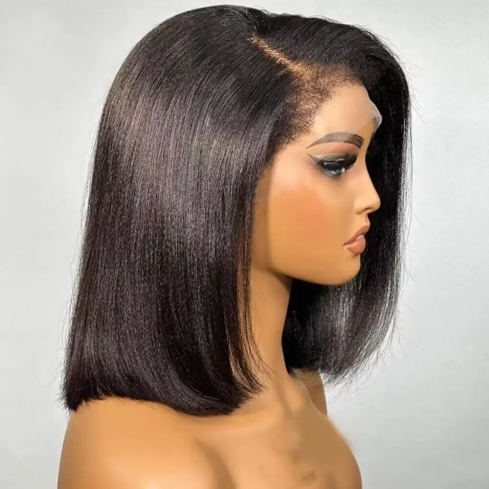 

10A Yaki Straight Bob Wig 100% Human Hair Glueless Pre Cut 6x4 HD Lace Bye Bye Knots Lace Front Wigs Human Hair Pre Plucked