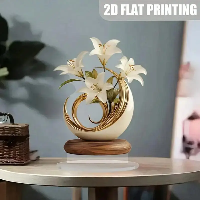 1Pcs Acrylic Lily Flower Ornament 2D Floral Art for Office Desk Living Room Desktop Modern Minimalist Decor