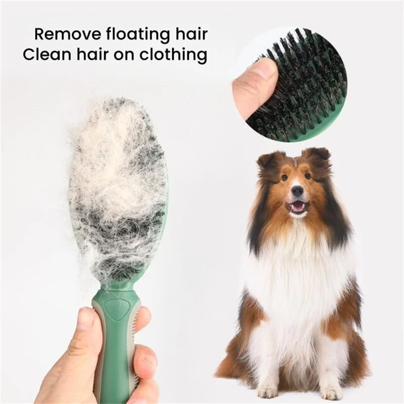Dubbelzijdige Hond Pin Kam Varkenshaar Huisdierborstel 2-in-1 Schoon haar Ontschaduw en massage met rubberen handvat Verzorgingsartikelbenodigdheden