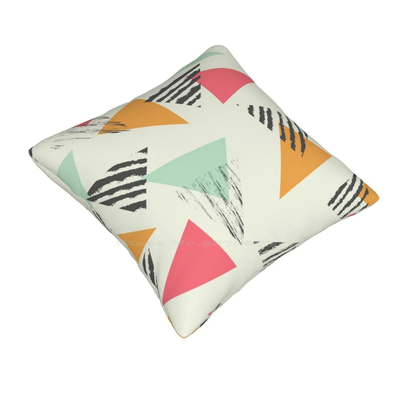 Geometric Mint Pattern Design 015 Throw Cushion Pillow Cover Triangles Pink Red Orange Gray Retro Shapes Zig Zag Tweed