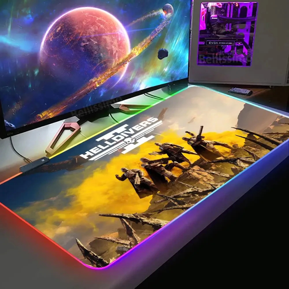 Luminous mouse pad hot G-gamers H-Helldivers 2 Mouse Pad grande Desk Mouse Pad RGB Computer Laptop Anime Keyboard Mouse Mat Keyb