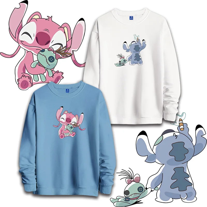 Stitch Angel Cartoon Pattern Sweatshirt Disney Casual Fashion Round Neck Sweatshirt Pullover Winter Clothes Women