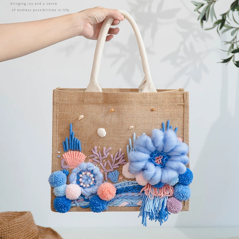 

DIY Embroidery Tote Bag Kit Easy Craft Weaving Crochet Kit for Adults Cross Stitch Needle Set Home Decor For Gift Sewing Kit