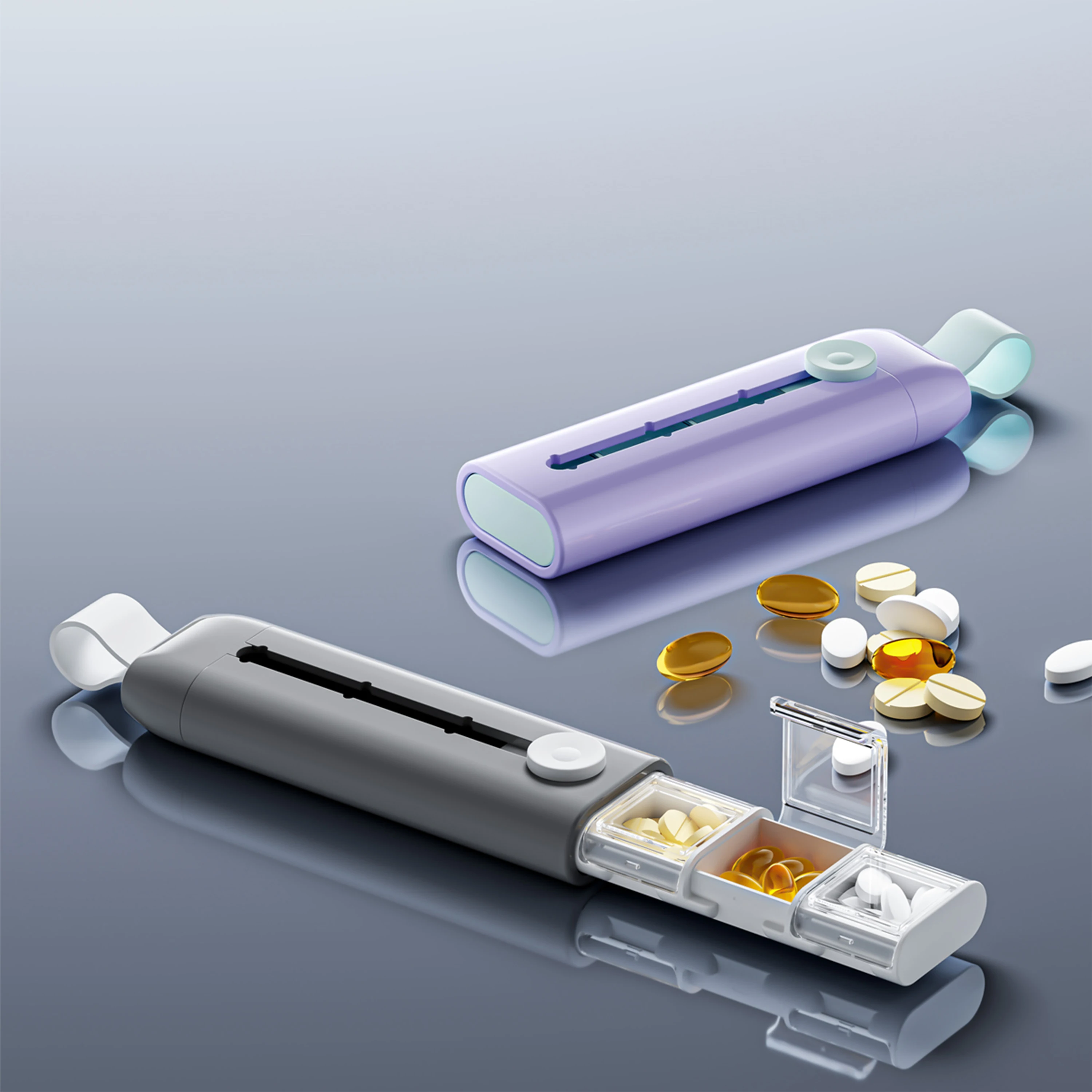 Spring Lock Three-Compartment Pill Box Compact Design Push-Pull Mechanism Available in 4 Colors