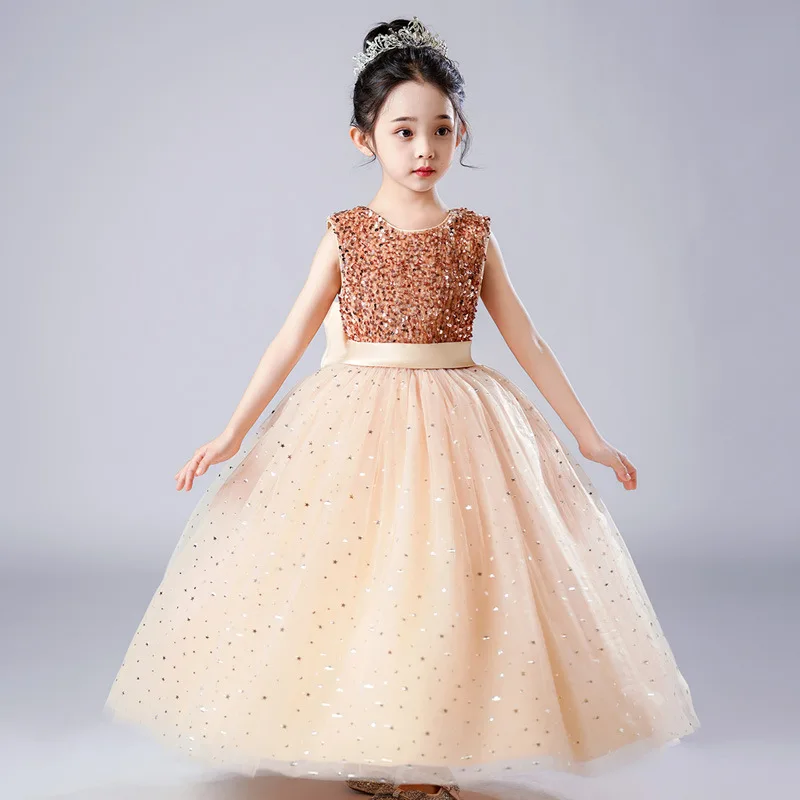 Mädchen Kleider Brautjungfer Pailletten lange Prinzessin Geburtstags kleider Blume Eid Mädchen formelle Dressing Abend 5-14 Jahre Vestidos