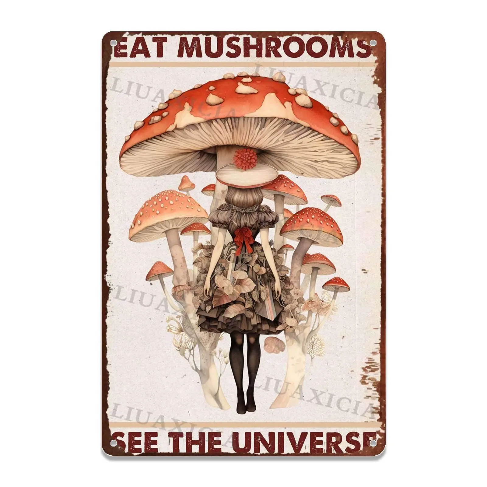 Retro Tin Sign Eat Mushrooms See The Universe For Kitchen Bar Garage Decor ;