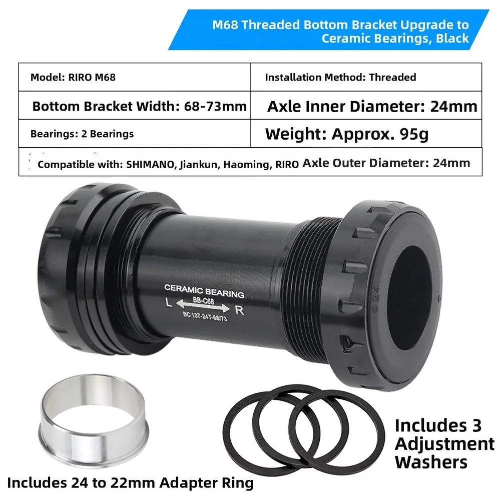 BB68 Screw-in Aluminum Bottom Bracket for Bicycles with Standard 68mm and 73mm Bottom Bracket Shell Requirements