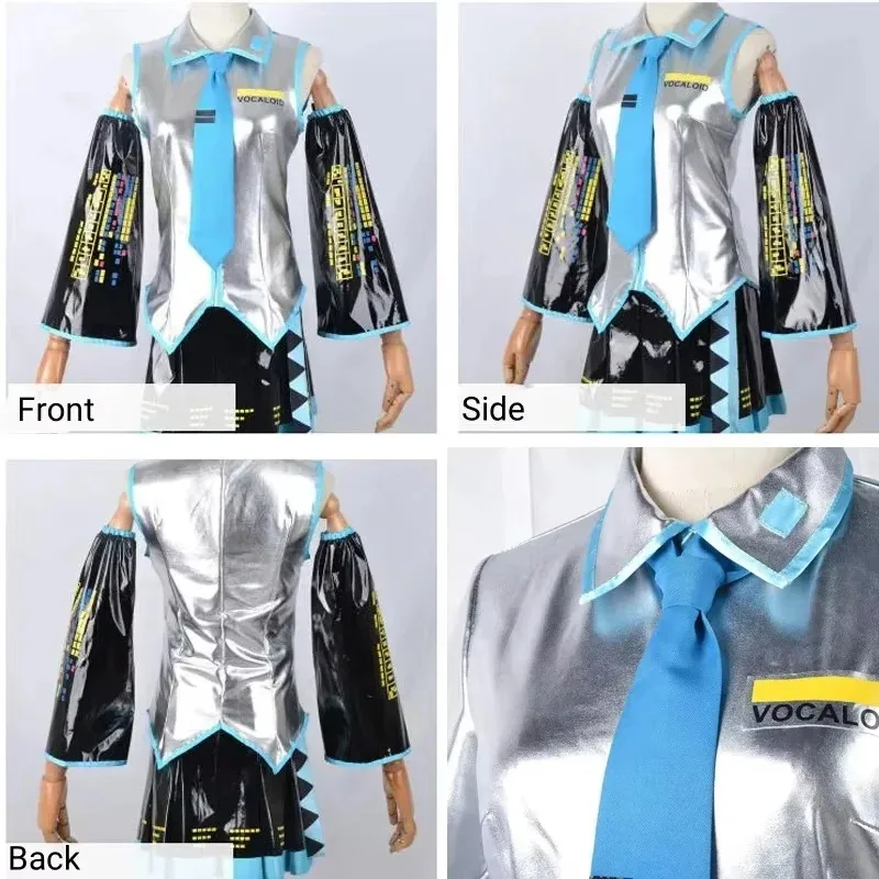Conjunto completo de traje de tela de cuero plateado, tocado de Cosplay de Miku, traje JK, vestido de marinero, uniforme de escuela secundaria Wiga; 2'k, 8;c'