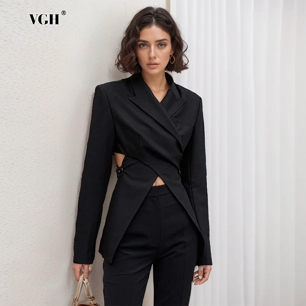 VGH casual front crisscross blazers for women notched collar long sleeve hollow out sexy slimming blazer female fashion clothing