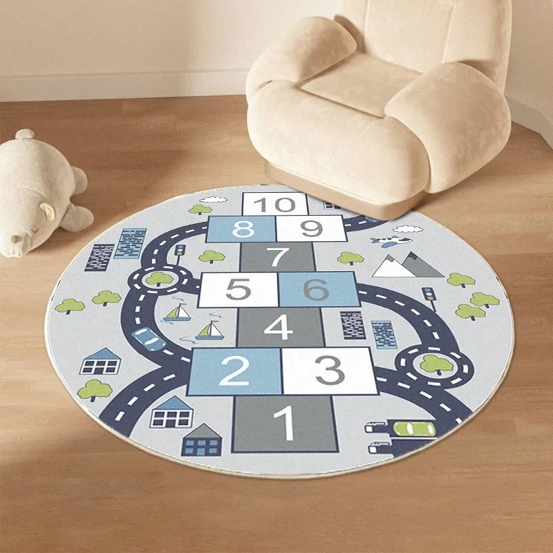 Round Play Mat – Fun Vehicle Track Floor Rug for Bedroom or Living Room, Cute Home Decor