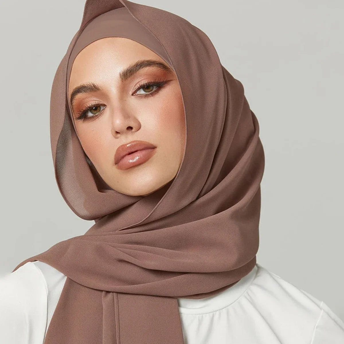 2pcs/Set Chiffon Shawl With Tie Rope Bottom Cap Solid Color Chiffon Hijab Matching Hijab Undercap For Woman Fashion Headband