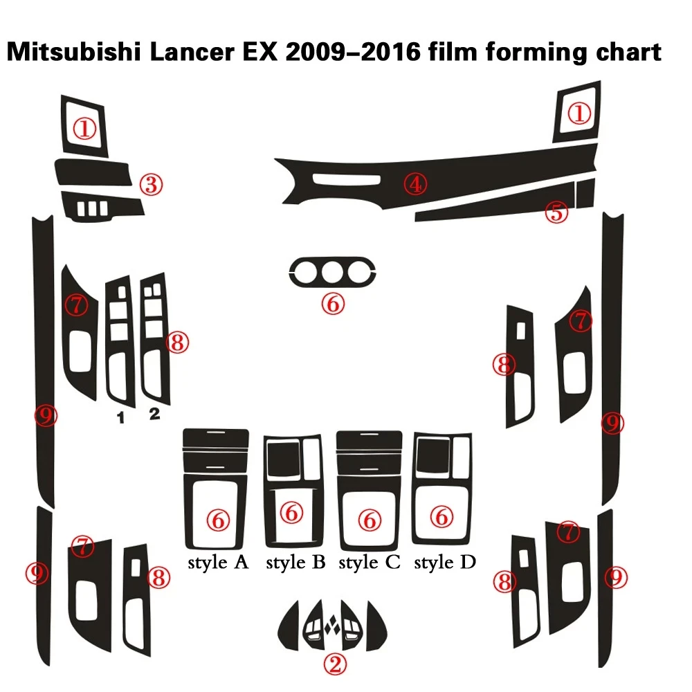 For Mitsubishi Lancer EX2009-2016 Interior Central Control Panel Door Handle Carbon Fiber Stickers Decals Car Styling Accessorie