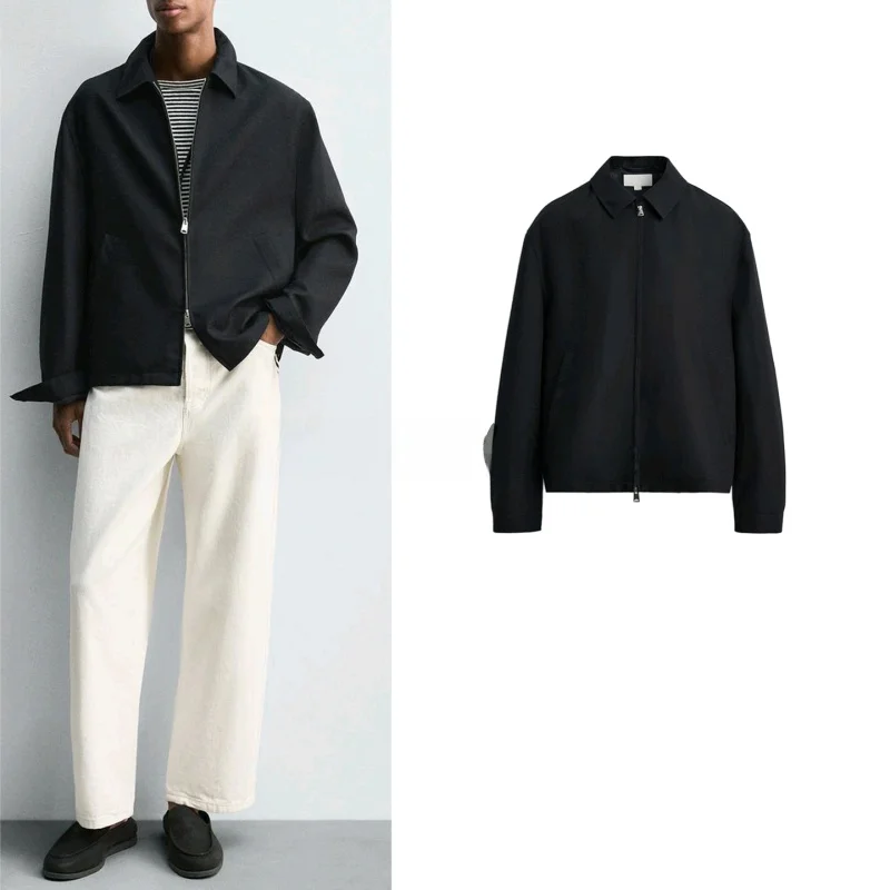 

Autumn New Men's Busin Faion Casual Straight Leg Zipper Collar Long Sve irt Jaet Loose Fit Polyester Fiber