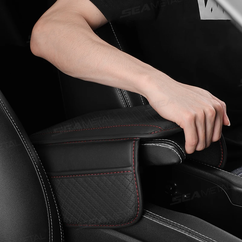 SEAMETAL Universal Car Arm Rest Cushion Wear-Resistant Center Console Protection Cover PU Leather Breathable Car Armrest Box Pad