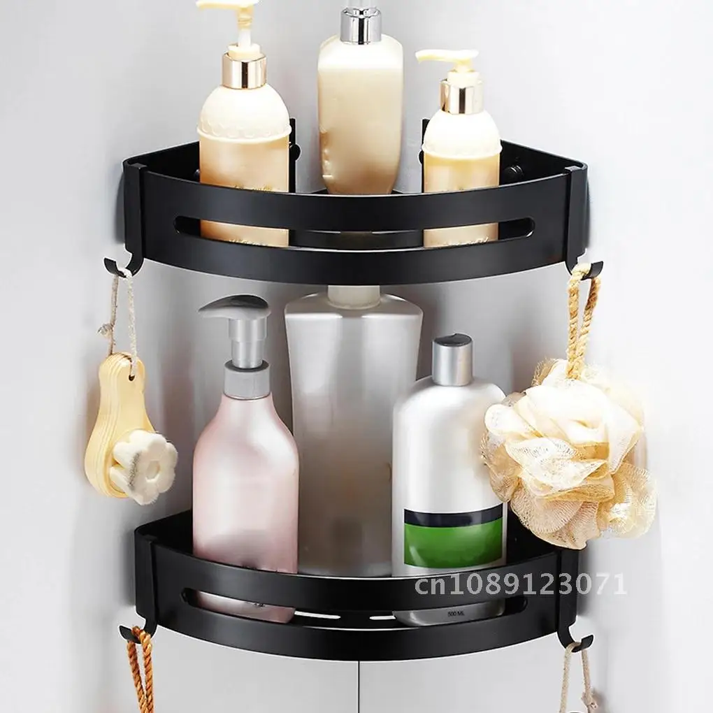 

Bathroom Corner Shelf Triangular Toilet Rack Organizer Draining Aluminum Shampoo Holder No Drill Bathroom Shelf Organizer