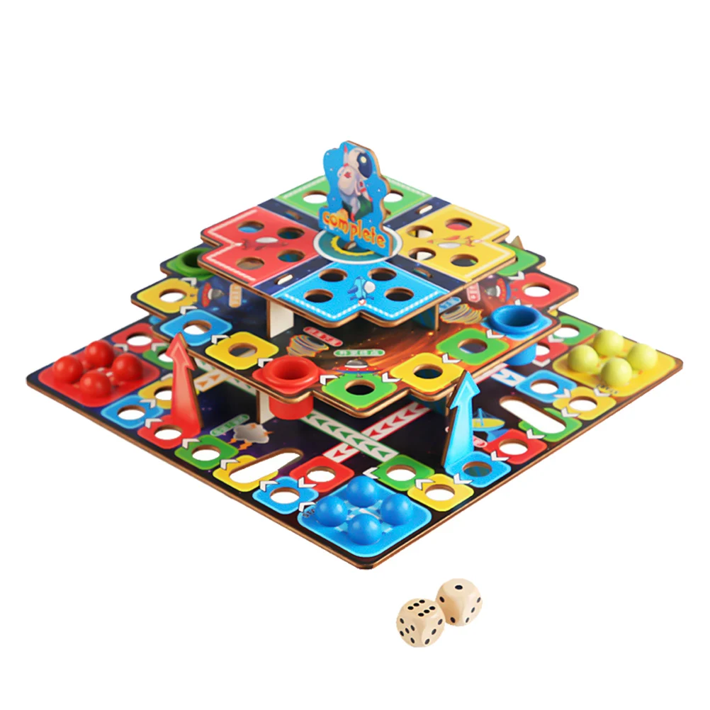 

Wooden Flying Chess Toys 3D Board Game Kit Kids Smooth Surface Logical Thinking Educational Toy Ladder Game Set Bright Color